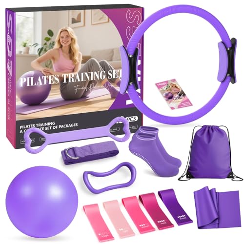 Pilates Set 13 Stück Home Pilates Essentials Workout Set 13 /33CM Pilates Ringe 10 /25CM Pilates Ball Pilates Socken und Widerstandsbänder Home Pilates Set Pilates Set für Zuhause für Anfänger