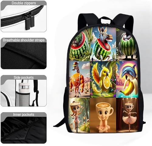 3PCS Italian Brainrot Large Backpack,17in Casual Shoulder Waterproof Lightweight Daypack Gifts (Color 2)4