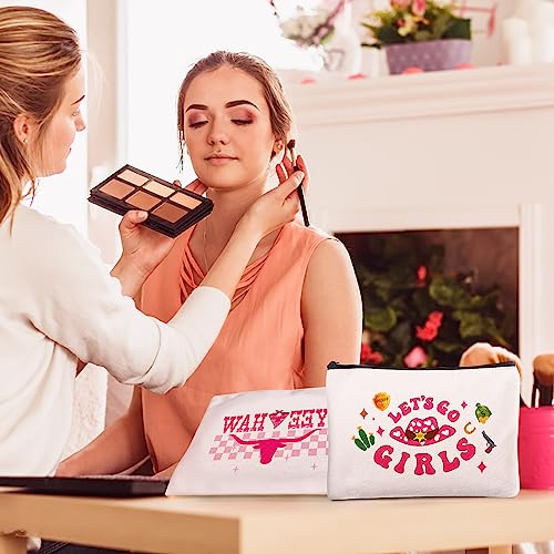 Disco Cowgirl Cosmetic Makeup Bag 9PCS Bachelorette Party Favor Bags Cowgirl Birthday Party Decorations Supplies Gift Canvas Cosmetic Travel Pencil Bags Pouch with Zipper for Women4