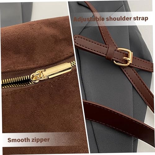 Suede Purse, Suede Bag 11 x 5 x 8 Slouchy Zipper Suede Tote Bag Dark Brown Suede Handbag with Adjustable Strap Lightweight Crossbody Shoulder Bag for Women Girls, Suede Tote Bag3