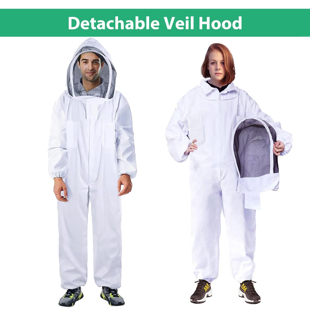HASTHIP® Bee Suit with Protective Mesh Face Cover Hood Zip Up Long Sleeve Jumpsuit Breathable Outdoor Summer Bee Suit for 175-185cm Height Adult - Image 6 thumbnail