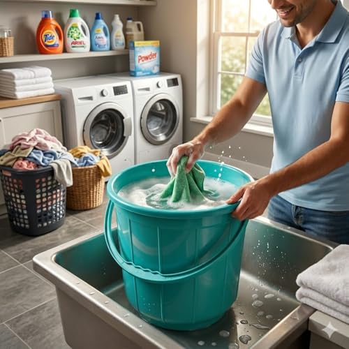 Image of AIR O MATIC Unbreakable Plastic Bucket 10 Litre | Heavy Duty Water Bucket for Bathroom, Home & Cleaning | Strong Handle | Durable & Leak-Proof | Multicolor Medium Size