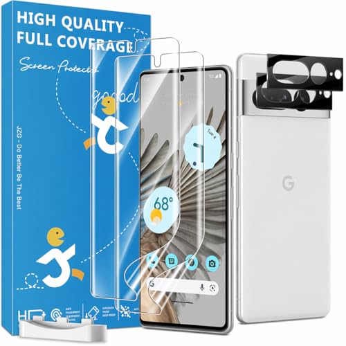 2 Pack Screen Protectors for Google Pixel 7 Pro with 2 Pack Camera Lens Protectors Flexible Film Ultrasonic Fingerprint Compatible Full Coverage No Edge Lifting