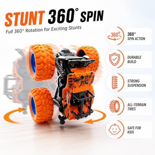Image of Goyal's 4WD Monster Truck Toy for Kids Friction Powered 4x4 360 Stunt All-Terrain Spin Action Push & Go Off-Road Vehicles Cars Vibrant Colour for Boy Girl (Set of 4 Pcs)