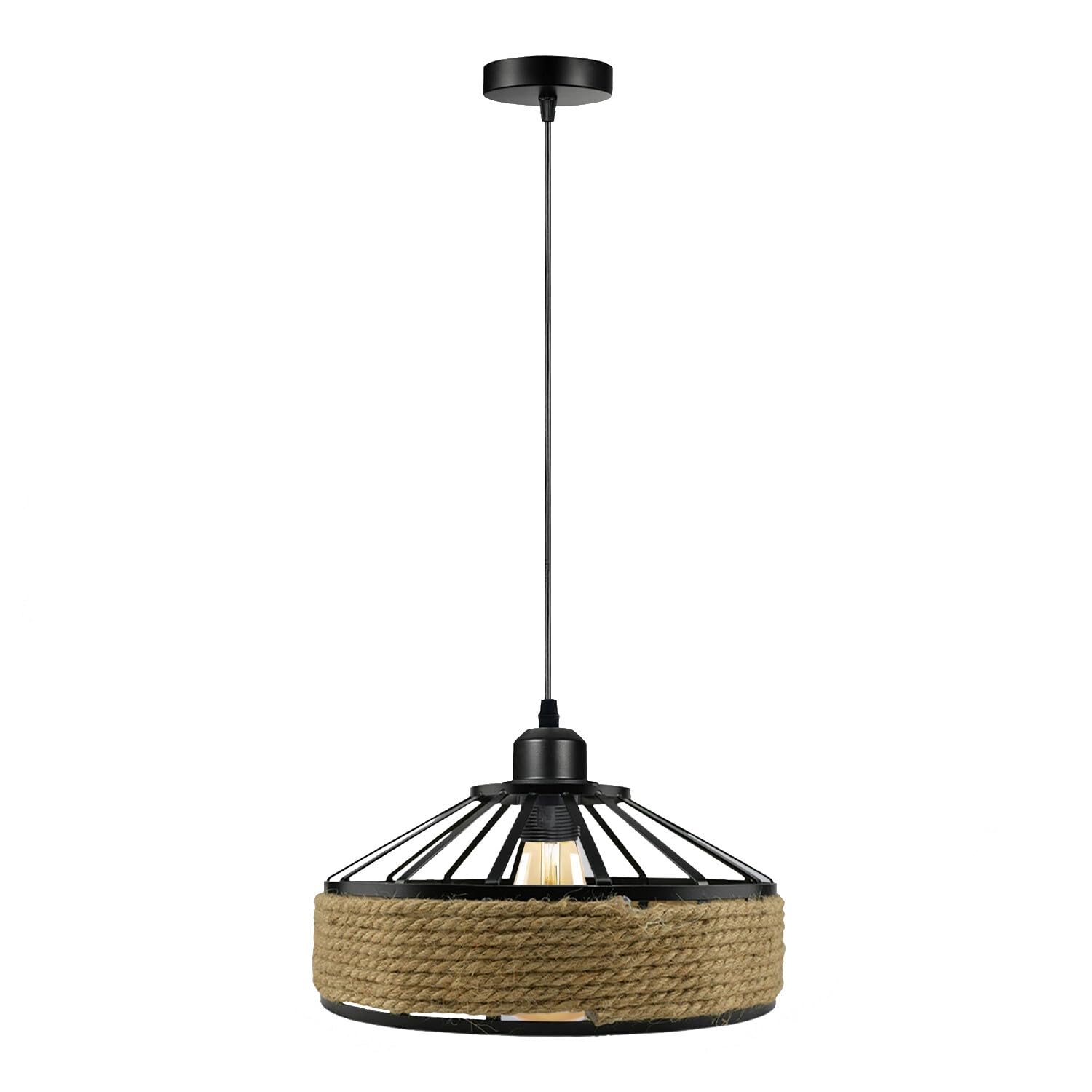 LEDSone Rope Ceiling Pendant Light Fitting 100cm Braided Flex Black Cable Metal E27 Screw Lamp Holder with Lock Ring for 30cm Hemp Rope Shade Pendant Light (Bulb Not Included) โ image 1