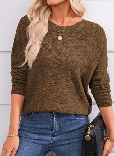 Image of EVALESS Sweaters for Women Long Sleeve Fall Outfits 2026 Back Bow Knot Sweaters Round Neck Solid Knit Pullover Tops