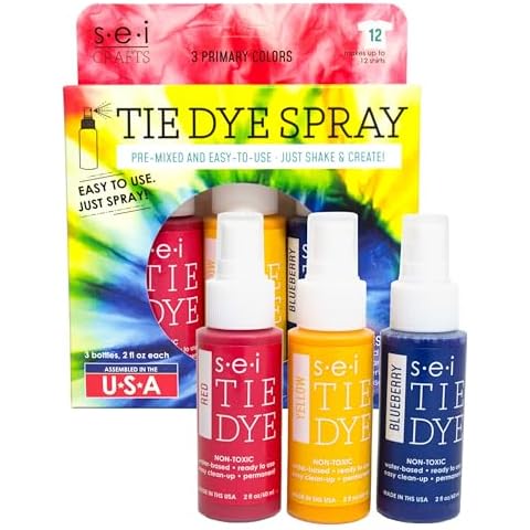 S.E.I. Primary Tie Dye Kit 3 Pack: Pre-Mixed Spray Tie Dye Kit, Easy-to-Use, Non-Toxic Fabric Dye in Red, Yellow, and Blue, Shake and Spray Cover