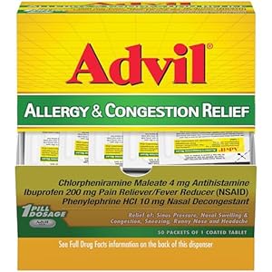 Advil Allergy and Congestion Relief Tablets, Pain Reliever, Fever Reducer and Allergy Relief with Ibuprofen, Phenylephrine HCl and Chlorpheniramine Maleate 4 mg – 50 Coated Tablets