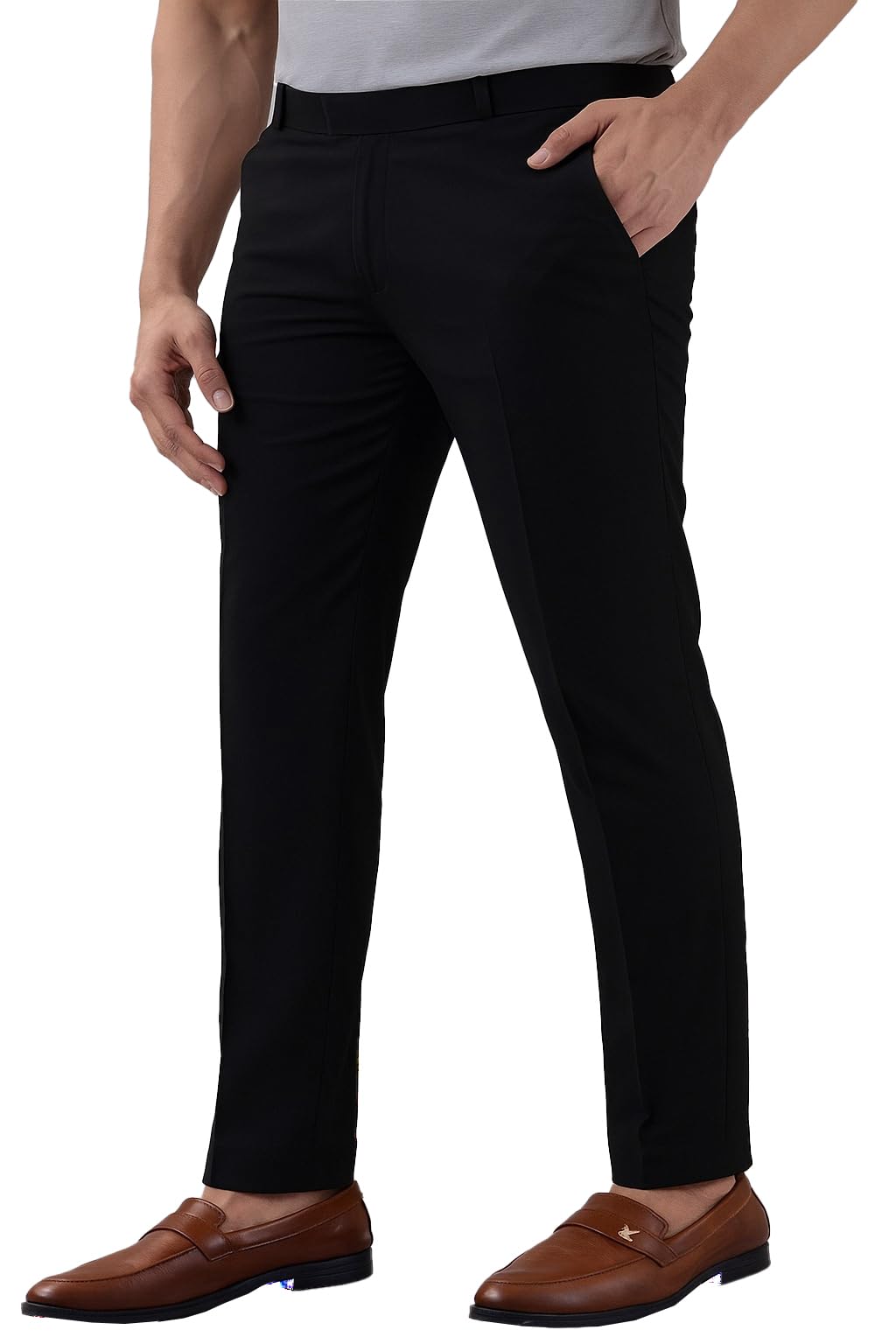 brucewane Men’s Formal Mid-Rise Trousers | Regular Fit | Lightweight Cotton-Poly Blend | Flat Front | Office, Party & Casual Wear-picture-56