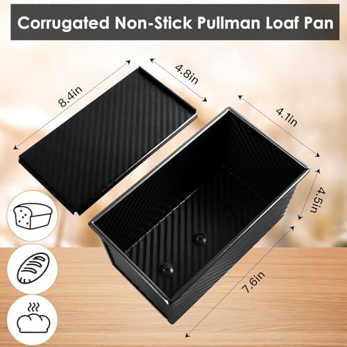 2pack 1LB Black Pullman Loaf Pan with Lid, Non-Stick Sandwich Bread Loaf Pan, Easy Release Bread Pan with Lid for Homemade Bread - Thumbnail 5