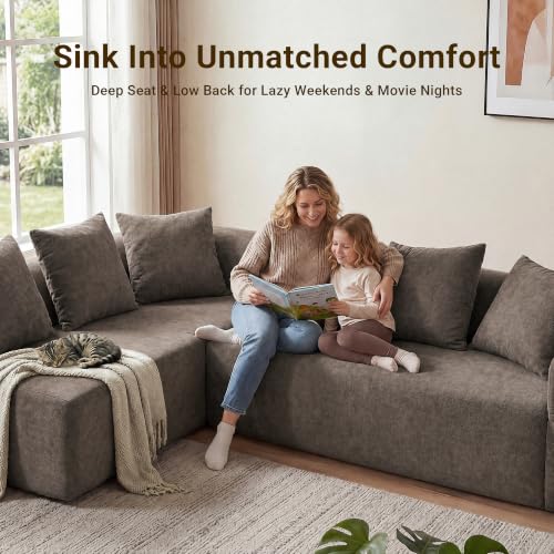 Image of Claiks 142 inch Cloud Boneless Couch, Modular Sectional, Light Grey
