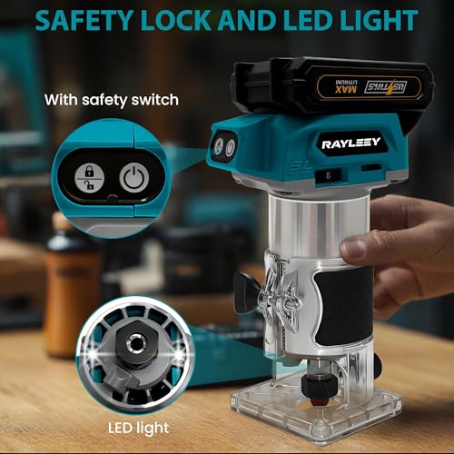 Cordless Router Compatible with Makita 18V Battery, 800W Brushless Wood Trimmer with 5-Speed, Straight Guide, Guide Wheel, 15 1/4-Inch Bits and Spanner, Palm Router for Woodworking (Tool Only) 4 Cordless Router Compatible with Makita 18V Battery, 800W Brushless Wood Trimmer with 5-Speed, Straight Guide, Guide Wheel, 15 1/4-Inch Bits and Spanner, Palm Router for Woodworking (Tool Only) - Image 4