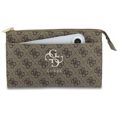 Image of CG MOBILE GUESS Universal Phone Wallet Bag Officially Licensed, Big 4G Logo Print Phone Pouch with Crossbody Strap, Impact-Resistant Protective Phone Holder for Men & Women - Brown