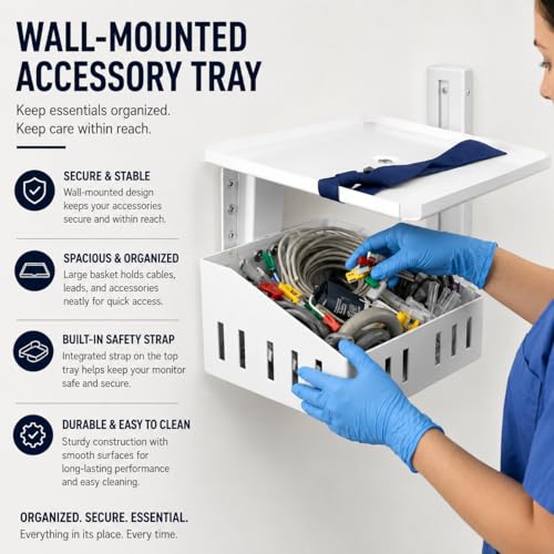 Image of Patient Monitor Wall Mount Stand With Basket and Belt, Compatible All Multipara Patient Monitors. ICU, OT, CLINIC, OPD, Microbiology Labs (PACK OF 2)