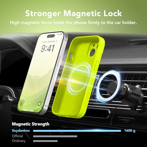 Image of Magnetic for iPhone 13 Case, Compatible with MagSafe, [Full Camera Protection] [Screen Protector] Silicone Shockproof Protective Phone Case for iPhone 13 6.1 inch, Fluorescent Green