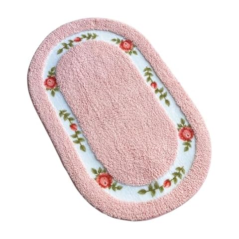 Sytian Cute Area Rugs for Bedroom Bathroom Living Room Nice Rose Flower Bath Rugs Bath Mat Soft Floral Rug Aesthetic Rug Coquette Room Decor (Pink, 19.7 X 31.5 Inches, Oval) Cover