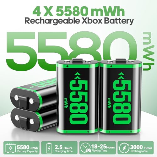 charger with 4x5580mwh rechargeable battery pack for x-box oneseries xsrechargeable batteries for x-box controllers with charging station