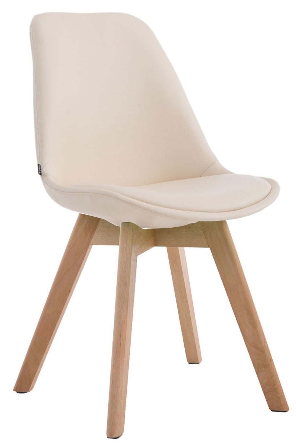 CLP Esszimmerstuhl Manado mit Kunstlederbezug | Lehnstuhl mit Holzgestell | Polsterstuhl erhältlich | Sitzhöhe 47 cm | Farbe Creme Gestell Farbe Natur
