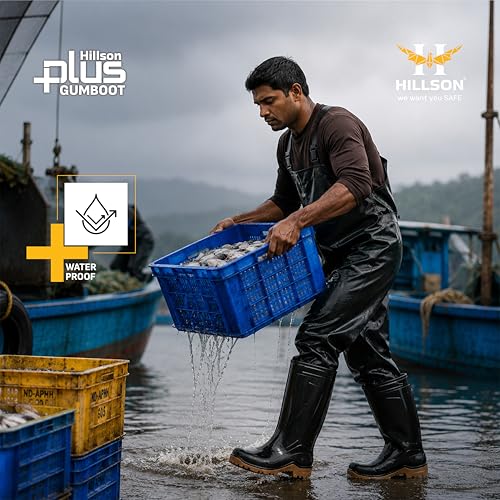 Image of Hillson Plus HP01 Gumboot | 100% Waterproof, Dual Density Sole, Anti-Skid Rainboot | Ideal For Monsoons, Fisheries, Farming, Paddy Fields, Food Industry | Size 08 UK /INDIA