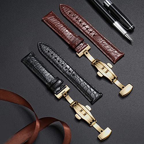 Image of Moran Genuine Leather Band Alligator and Cowhide Replacement Deployment Buckle Watch strap18mm to 24mm Crocodile Leather Strap for Men's and Women's