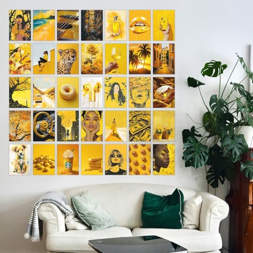 Image of Wallgasm Yellow Aesthetic Poster Set - Set of 54, 4 x 6 Inches Wall Decor Poster - Posters For Bedroom, Living room, Office | Aesthetic Room Decor Items