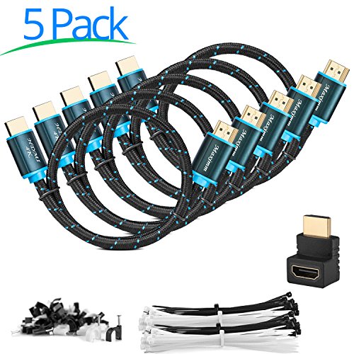 Maximm High-Speed HDMI 2.0 4K Nylon Braided Cable, 1 Feet, 5-Pack