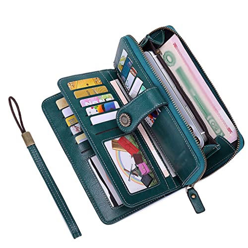 RFID Women Long Leather Wallet Large Capacity Purse Clutch Bag Coin Zipper Money Purse with Strap (Red,3.5cm*11cm*19cm)4