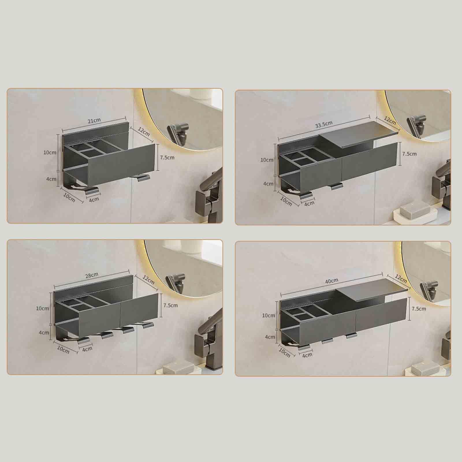Dispensador Pasta Dientes Organizador Baño Porta Cepillo De Dientes Viaje Portacepillos De Dientes Pared Toothbrush Holder Adhesivo Aluminio Baño A Prueba De Agua (33.5x12x10cm,Grey)