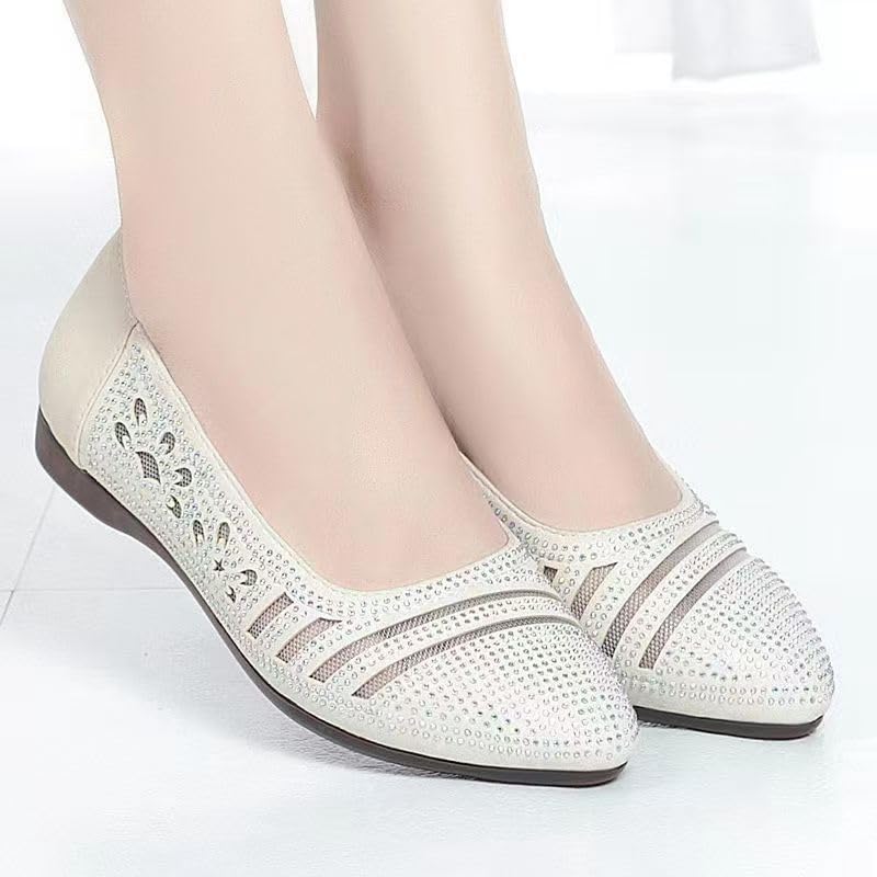 Cloth Shoes 2025 New Women's hot Diamonds Fashion Casual Single Soft Sole Breathable Mother Flat Bottom Versatile,Wear-Resistant, Breathable and Comfortable3