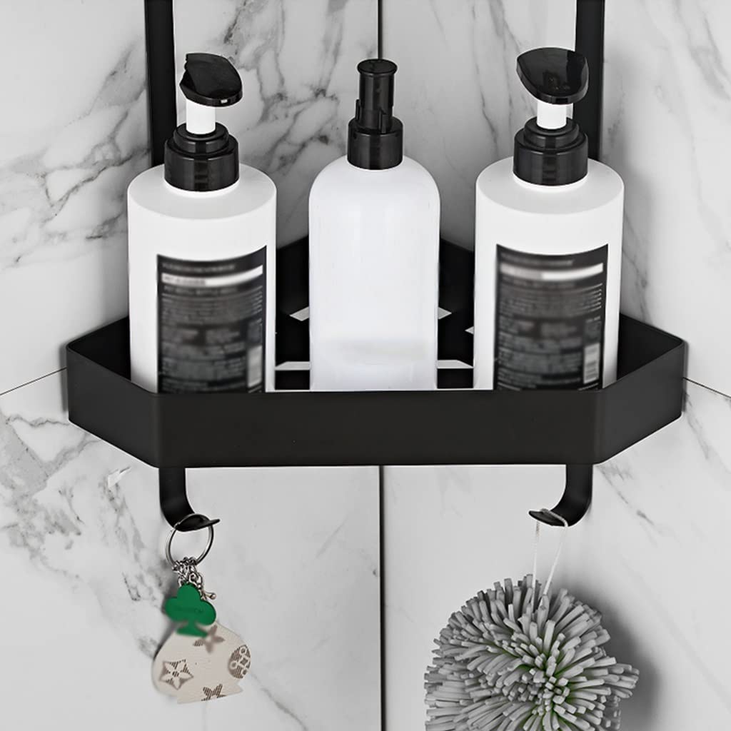 Scaffali da bagno squisiti Scaffale da bagno, Scaffale doccia da bagno cromato, Scaffale angolare da bagno nero in acciaio inossidabile, Portaoggetti da cucina grigio a parete (Color : Two Tier Black)