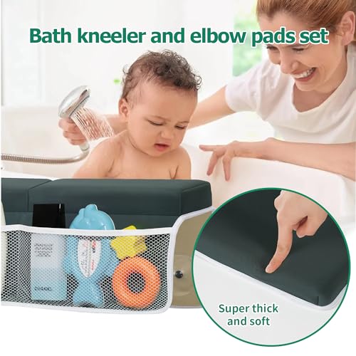 Image of Comfortable Baby Bath Kneeler and Elbow Rest Pad Set, Thick Memory Foam Bath Kneeling Pad with Elbow Support, Baby Bathtub Cushion with Toy Organizer, Non-Slip for Infant or Toddler Bathing