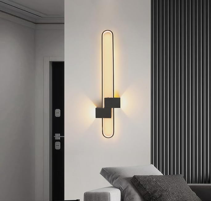 Image of 600mm Black Oblong LED Wall Light|Modern Oblong Wall Lamp for Bedroom, Living Room, Hallway, Bedside - 3-in-1 Color Modes (Warm White, Cool White, Natural White)