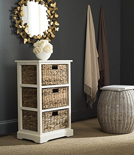 SAFAVIEH Home Collection Halle Vintage White 3-Drawer Wicker Basket Storage Side Table, Fully Assembled (AMH5738B) - Image 2