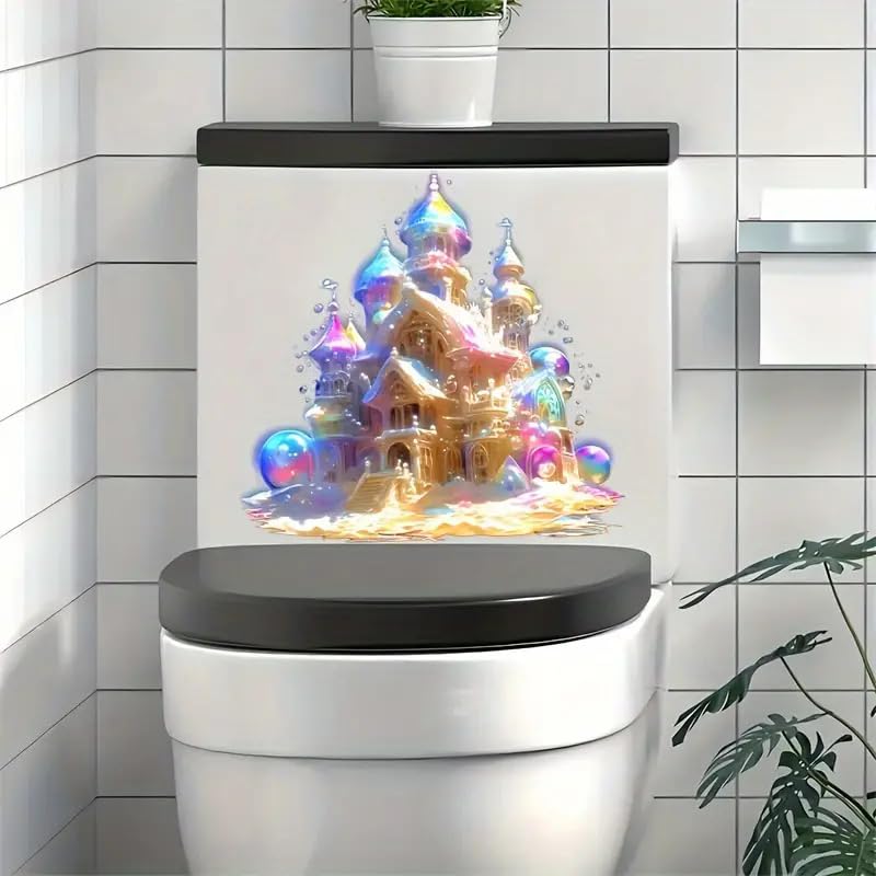 Halloween Christmas Castle Flower Toilet Cover Sticker Decals Waterproof Toilet Lid Tank Seat Decals Cistern Self-Adhesive Bathroom Wall Sticker