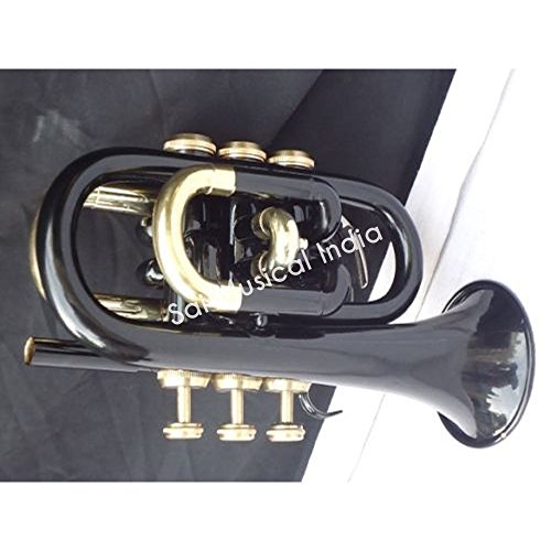 Sai Musical India BB Low Pitch latón instrumento Musical Trompeta de bolsillo latón negro Color para principiantes & biggner estudiante con funda rígida acolchada