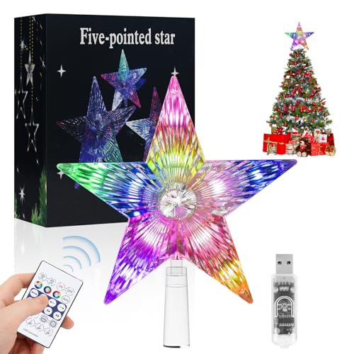 HASAIKA® Etoile Lumineuse pour Sapin de Noël, 3D Etoile Sapin de Noel Lumineuse, 16 Effets Lumineux, avec télécommande multifonctionnelle, Convient à la...