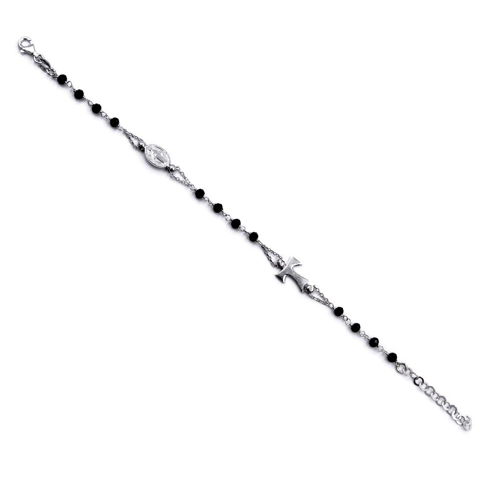 Bracciale Rosario Tau in Argento 925 e Zirconi Neri