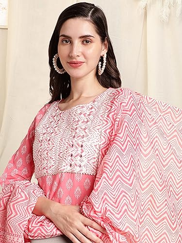 Image of MIRCHI FASHION Women's Straight Fit Pure Cotton Printed Kurta Set with Dupatta and Trouser