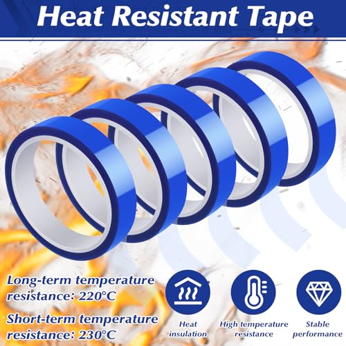 5 Rolls Heat Resistant Tape 20mm × 30m (98ft) Blue Sublimation Tape High Temperature Resistant Blue Tape, Heat Transfer Tape for Sublimation Printer Electronic Soldering, No Residue - Image 5