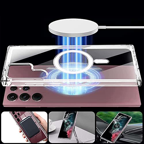 Image of Amazon Brand - Solimo Mobile Cover for Samsung Galaxy S22 Ultra 5G (Silicon Crystal Clear Slim PC & TPU, Soft & Shockproof Back Case, Magnetic Case), Transparent