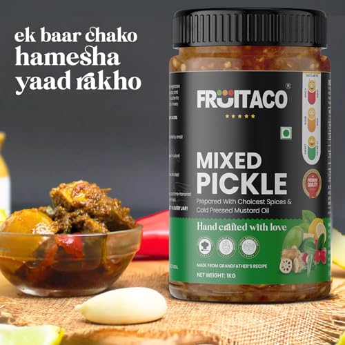 Image of Fruitaco Mixed Pickle - Authentic Indian Pickle with Tangy and Spicy Flavor | Perfect Side for Meal (1 Kg, Mixed Pickle)