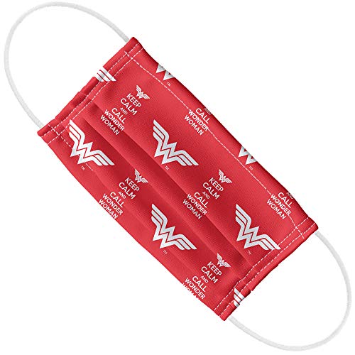 Popfunk Wonder Woman Keep Calm and Call Pattern 1-Ply Reusable Face Mask Covering with Adjustable Nose Wire, Unisex