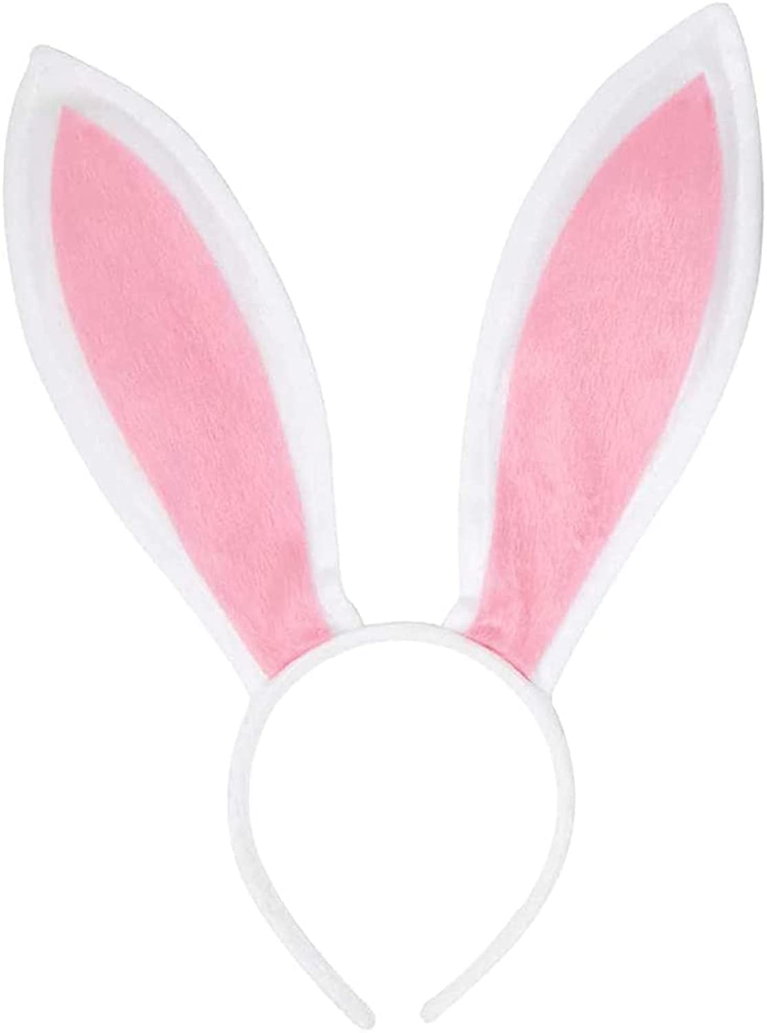 Sunscreen Bunny Ears Headband - Plush Rabbit Ears Headwear for Halloween Cosplay, Party Favor - White and Pink Bunny Costume Accessories for Kids and Adults