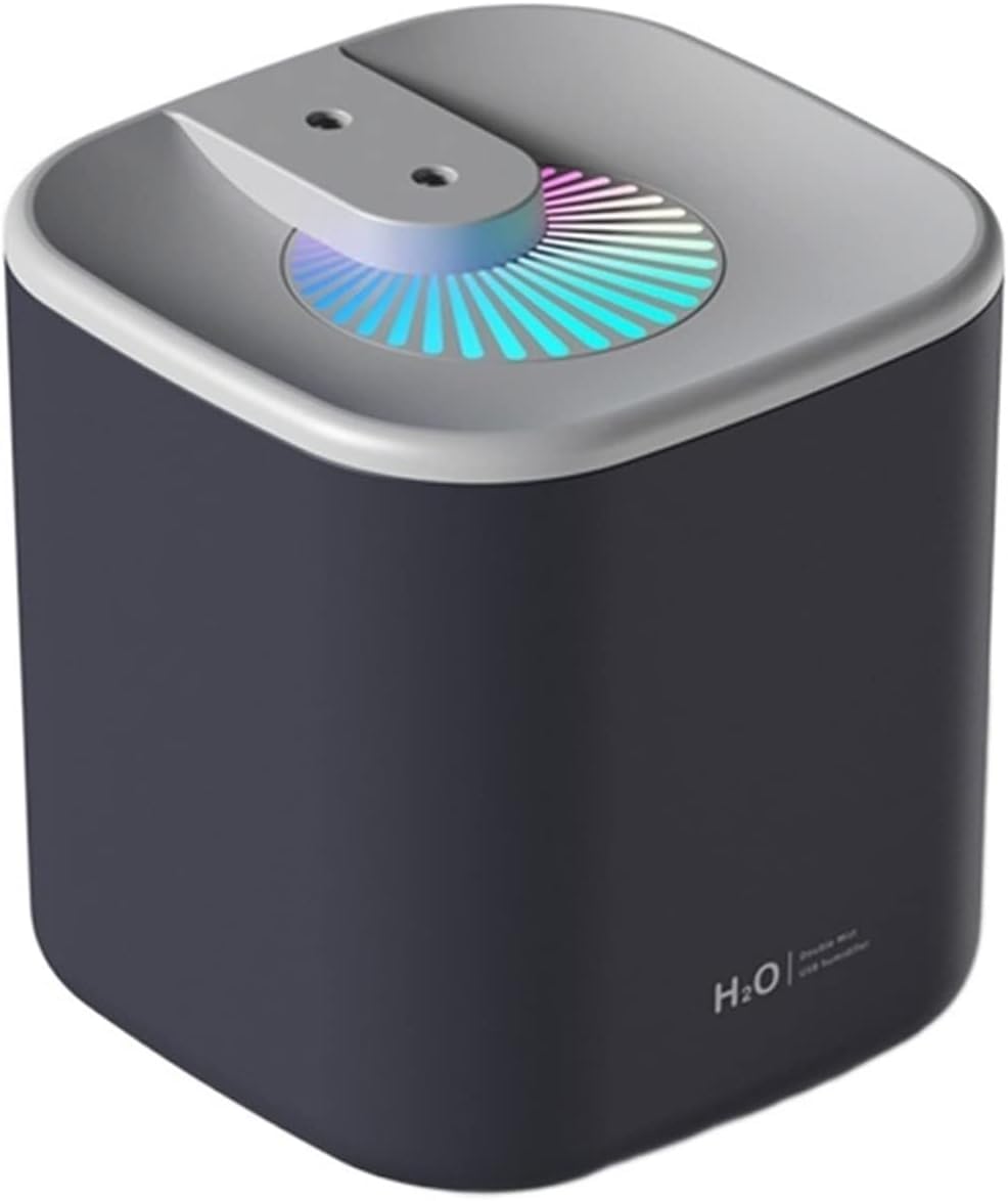 Do użytku domowego Nawilżacz powietrza 3L Dyfuzor zapachowy Podwójna dysza ze światłem RGB Wymienny atomizer Nawilżacze Domowy dyfuzor do aromaterapii Nawilżacze do sypialni(Nero)