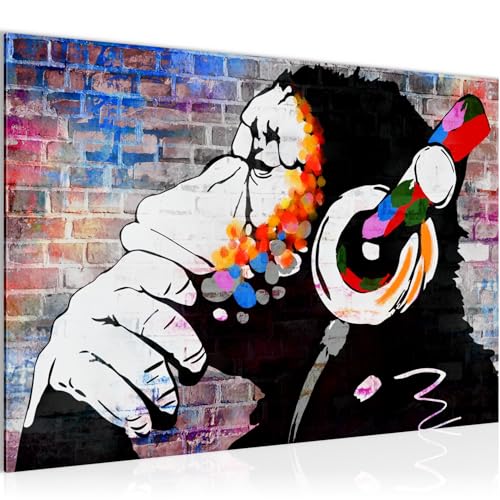 Runa Art Bild Affe mit Kopfhörer Modern Wandbilder Loft Wohnzimmer 1 Teilig - Made In Germany - Street Art Graffiti Bunt Flur 042515c