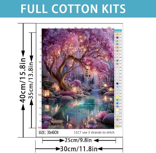 Image of Fantasy Forest Stamped Cross Stitch Kits for Adults - Embroidery Kits for Beginners Adults,11 CT Patterns Dimensions Counted Cross Stitch Kits for Adults Arts Craft 12x16 inch