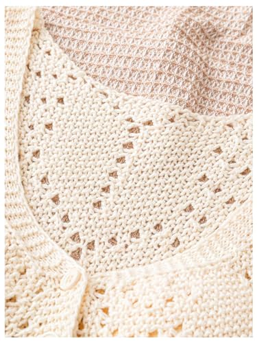 Image of Verdusa Women's Button Front Scoop Neck Hollow Out Knitted Sweater Vest Knit Tops Beige Medium