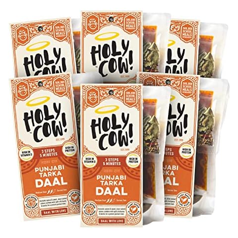 Holy Cow! Daal Lentil Curry Kit (5 x 400g) Punjabi Tarka Daal, Gluten Free Vegan Curry Kit, Indian Snacks, Indian Ready Meals. Split Chickpeas & Red Lentils Cover