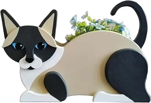 Linda maceta para gatos, macetas de madera para suculentas, macetas de plantas con forma de gato de dibujos animados para plantas de decoración de