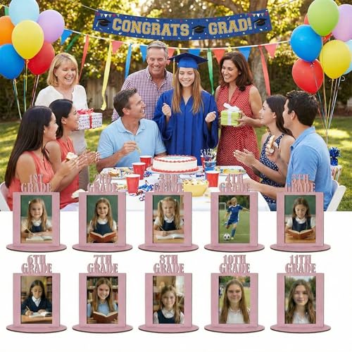 Image of AceOrbit 13 Pcs K-12 Picture Frame 4 x 6 Inch Kindergarten Through 12th Grade Picture Frame Grad School Photo Display for Graduation Party Supplies(Pink)